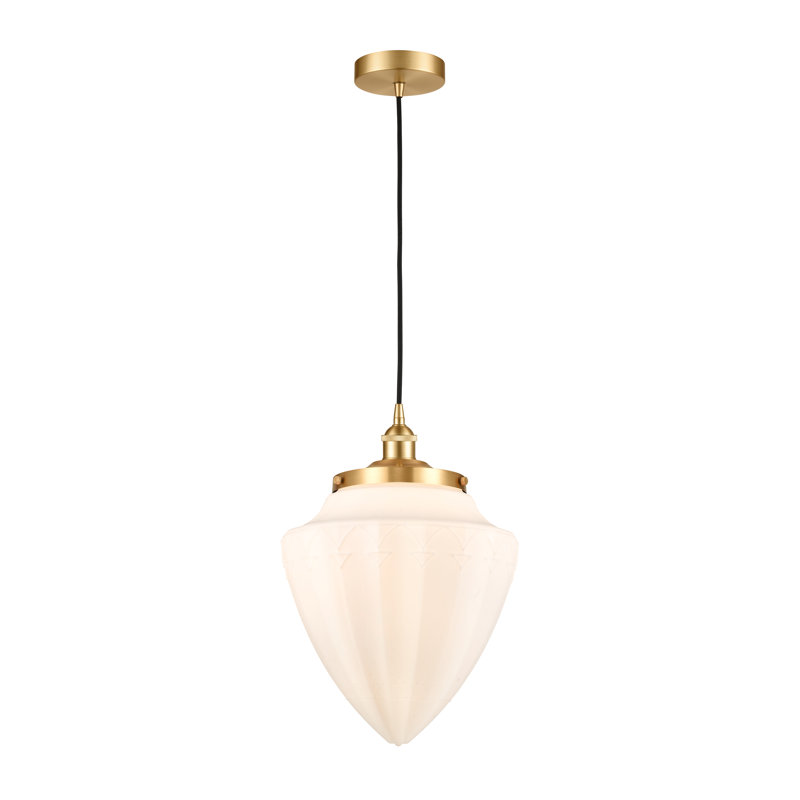 Luminaire suspendu simple en forme d'urne à 1 lumière Lakashia, H 16,75 po x l 12 po x P 12 po, Blanc mat, Or satiné