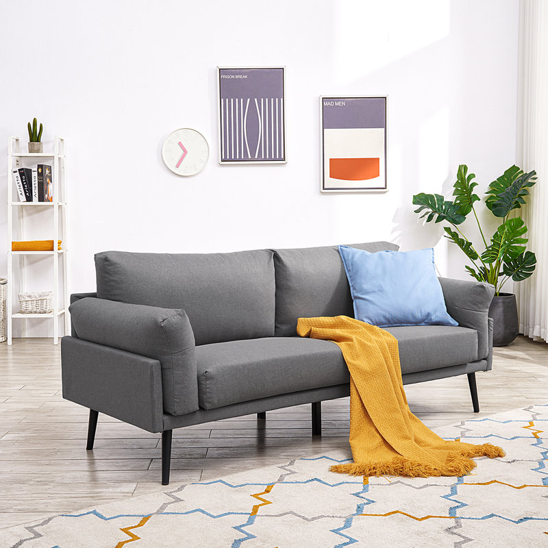 3 Seater Linen Sofa, Dark Grey