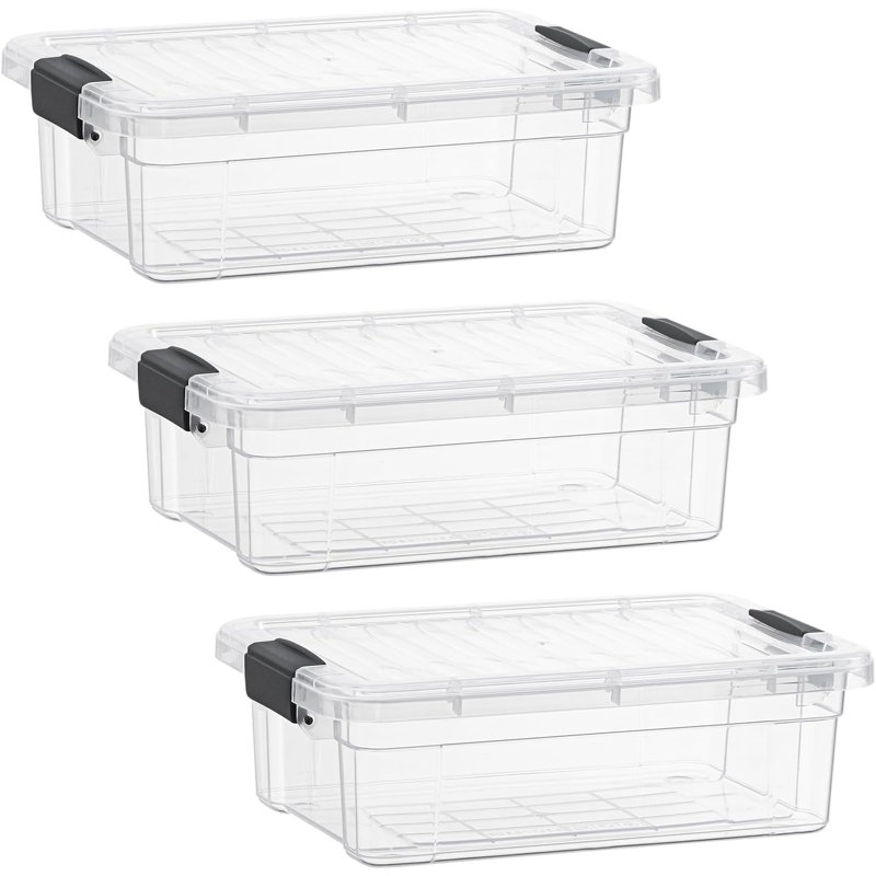 Ensemble de 3 bacs de rangement transparents Latitude Run® avec couvercles en plastique pour la maison, 7,4 pte