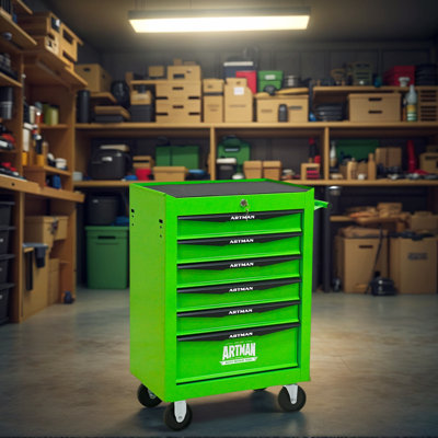 Armoire à outils 20 pouces à 6 tiroirs, boîte à outils roulante en métal avec 6 tiroirs, rangement en acier pour boîte à outils - vert