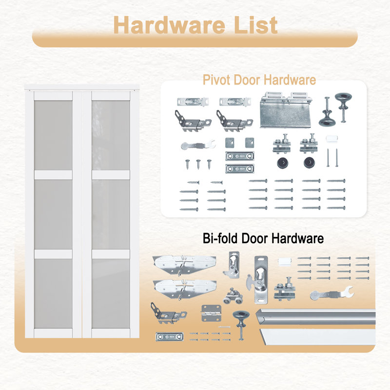 A 80'' Solid + Manufactured Wood without Installation Hardware Kit French Doors, 24" x80"