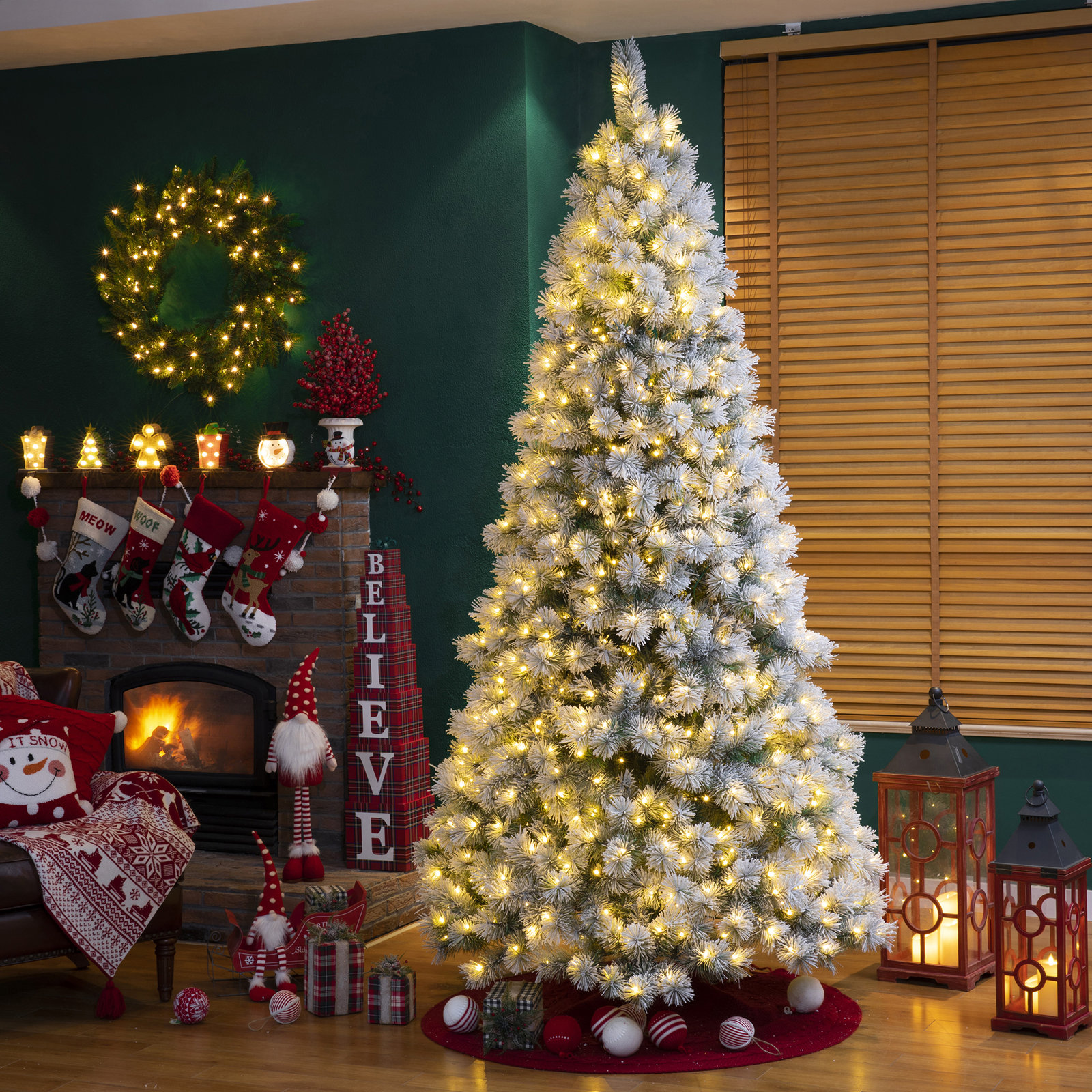Guillema Pre-Lit Lighted Artificial Pine Christmas Tree, 9 ft