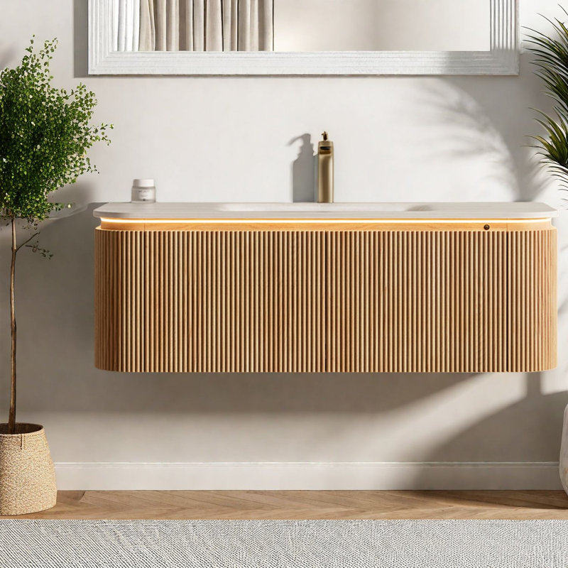 Meuble-lavabo élégant avec meuble-lavabo en bois et lavabo intégré pour les salles de bain modernes