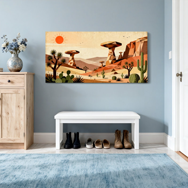 Paysage et nature Paysage désertique avec des cactus et des roches, H 24 po x l 48 po