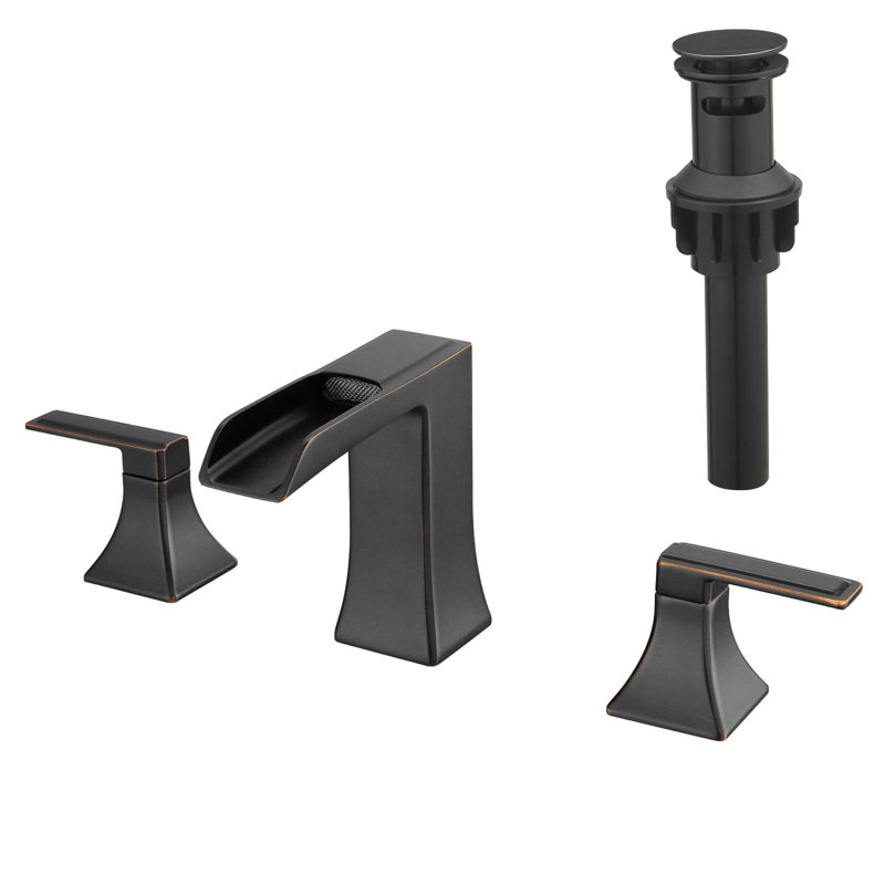 Bathroom Sink Faucet with Pop-Up Drain and Double Lever Handle, Oil Rubbed Bronze