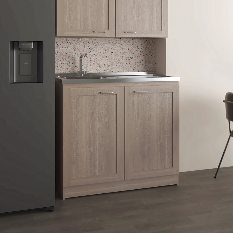 39" Wide Utility Sink, Base Cabinet Two-Door Cabinet With Two Shelves, Stainless Steel Sink, Laundry Room, Garage Sink, Light Gray