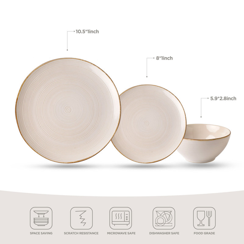 Famiware 24 Piece Dinnerware Sets,  Plates And Bowls Sets for 8, Antique White