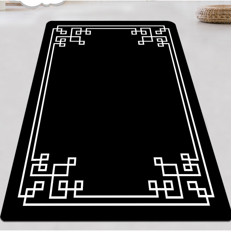 Stylish Hall Carpet, 2.6 x 4.9 ft, Black & White | 100% Polyester, Antibacterial, Non-Slip Felt Dot Underside | Pile Height: 0.2 in, Total Thickness: 0.4 in | Machine Washable, Durable & Easy to Clean for Home Decor