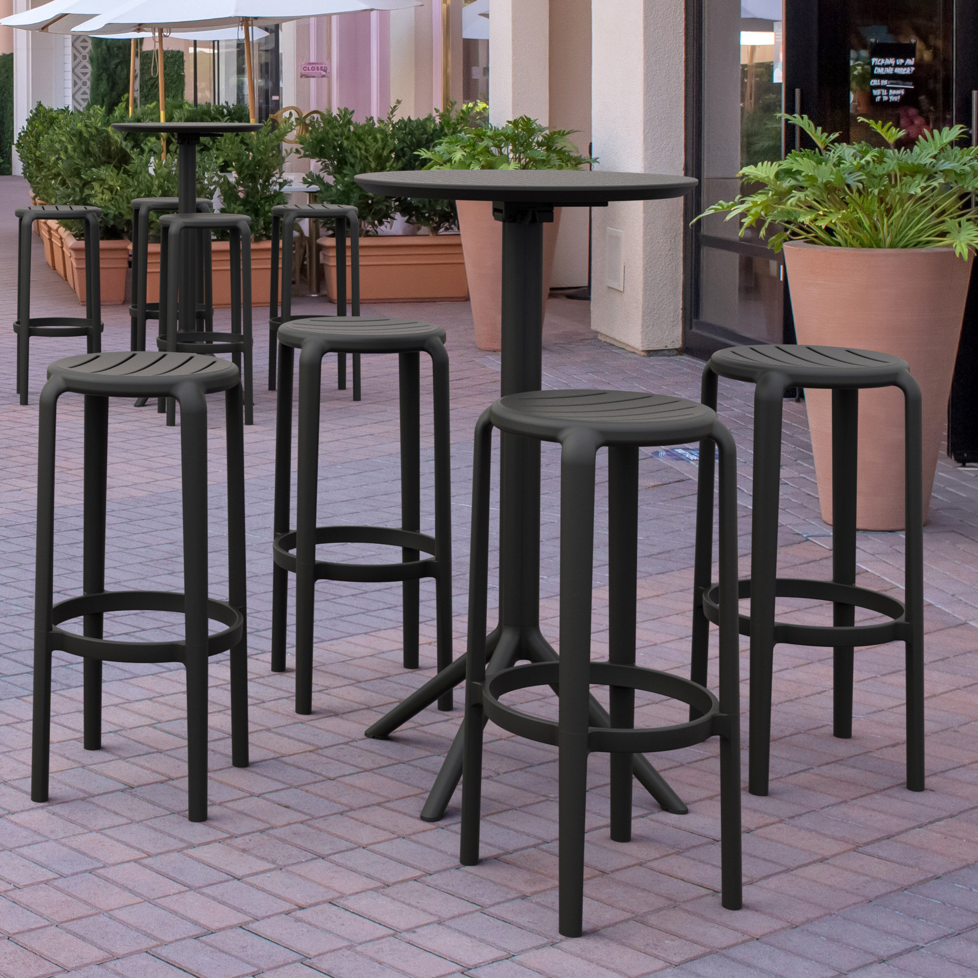 Awan Backless Outdoor Bar Stool, Black, 29.75"