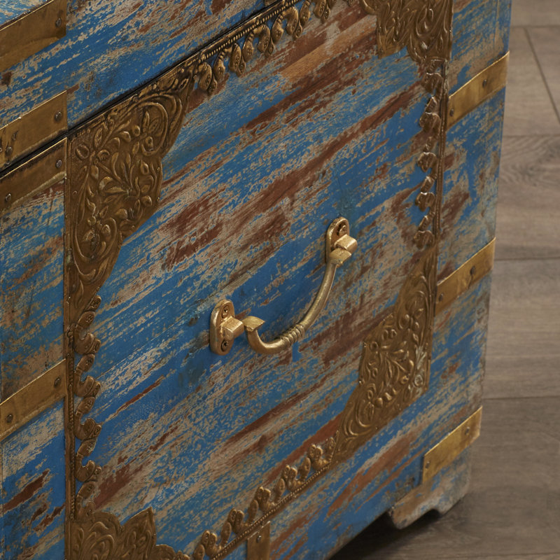 Neela Painted Brass Inlay Storage Trunk