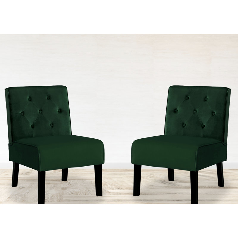 Fauteuil d'appoint sans accoudoirs en velours, coussin en mousse à haute densité de 53 po pour chambre à coucher, salon, chaises à boutons de bureau, dossier incurvé 2 pièces