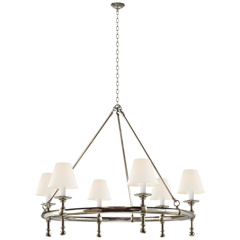 Chapman & Myers Classic Ring Chandelier, Polished Nickel, Linen