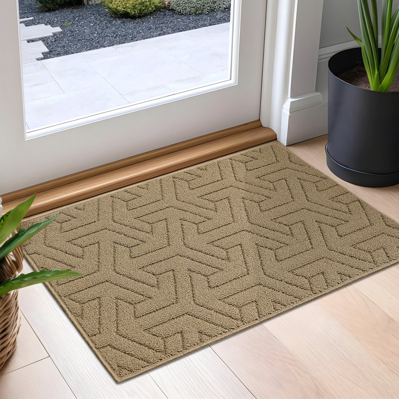 Non-slip Geometric Indoor Doormat, Beige, 24" W x 36" L