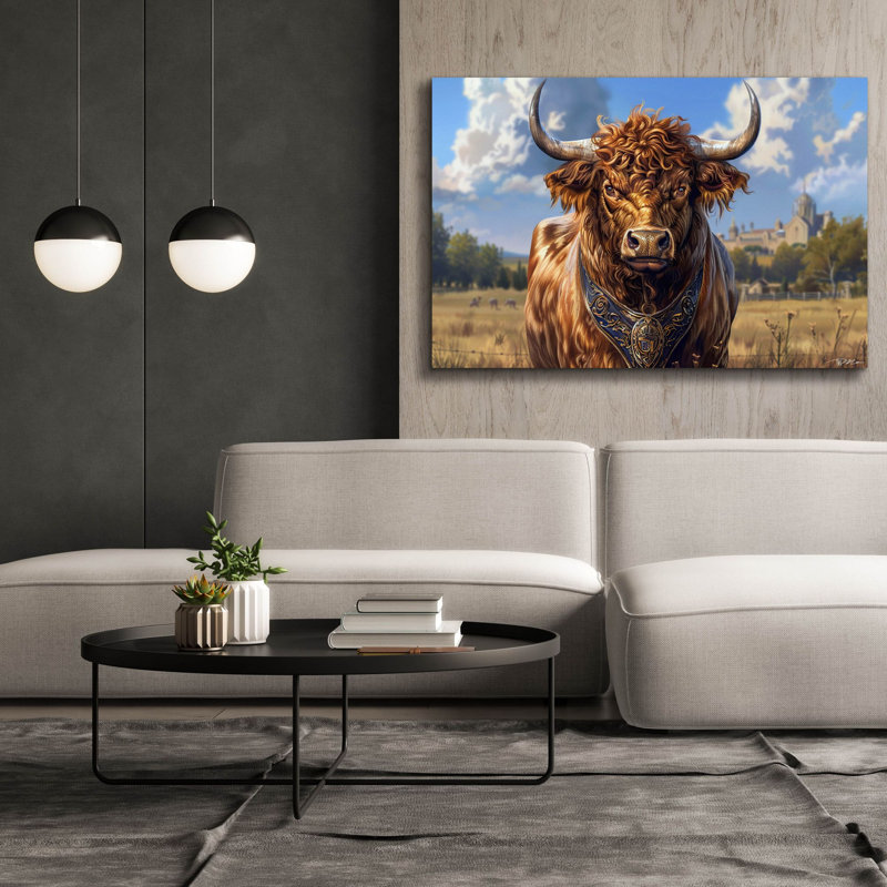 «Bull In The Country» par Momart, art mural sur toile, 18 po x 12 po, H 40 po x l 60 po x P 1,5 po