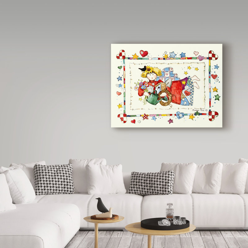 « jardinage ange », art sur toile, H 14 po x l 19 po x P 2 po