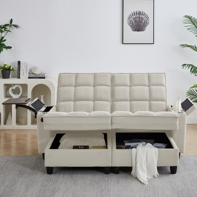 Sofas With Storage, Beige Wood Frame Adjustable Modern Sleeper For Home