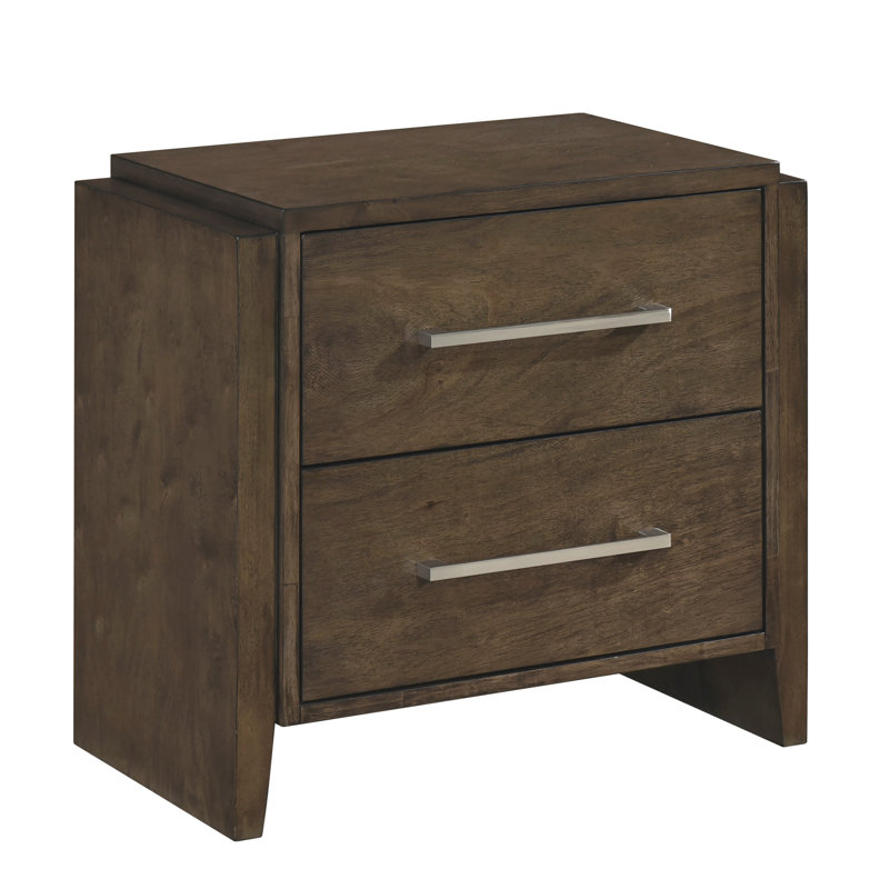 Table de chevet pour chambre à coucher avec finition noyer foncé, deux tiroirs, bois d'hévéa massif, conception transitionnelle, H 24,5 po, tiroirs sans assemblage en bois d'hévéa pour la chambre à coucher, largeur 15,5 po