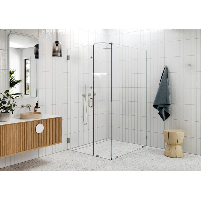 78" H Pivot Frameless Shower Door, Brushed Nickel