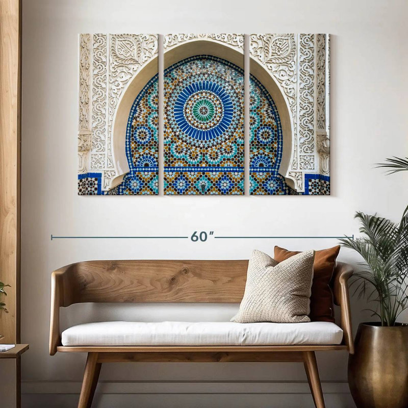 Ensemble de 3 carreaux marocains sur toile, H 50 po x l 32 po x P 1,25 po