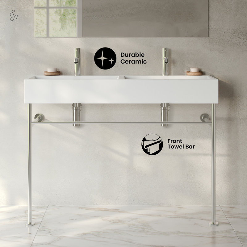 Claire 48" Double Basin Console Sink With Legs, Polished Chrome