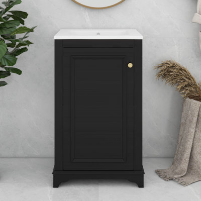 Meuble-lavabo de 20 po avec lavabo en céramique, armoire de rangement simple autoportante avec porte à fermeture douce et tablette réglable