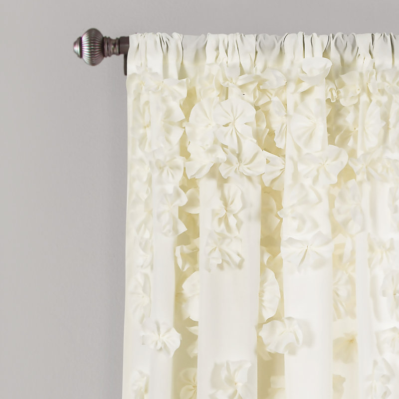 Panneau de rideau simple semi-diaphane à motif floral avec passe-tringle Riley, Ivoire, l 54 po x L 63 po