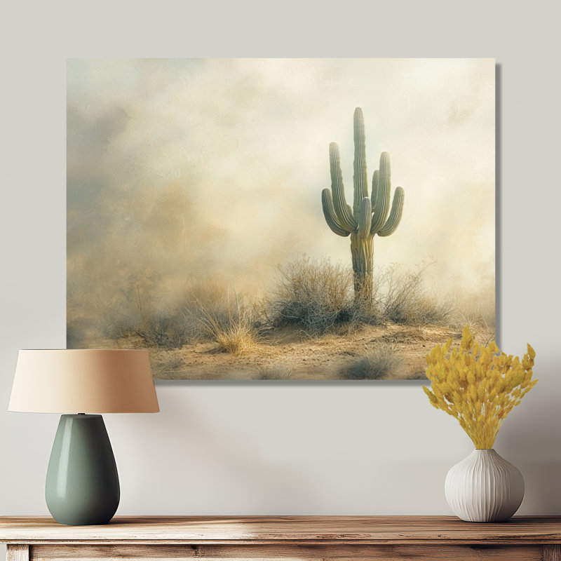 Cactus Sandstorm II - Cactus, décoration murale en métal, reproduction d'art traditionnelle en métal, H 16 po x l 32 po