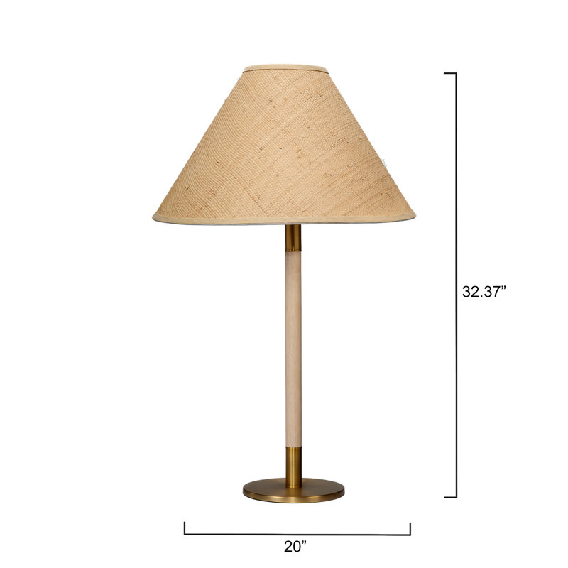 Natural Wood and Brass Table Lamp with Raffia Shade