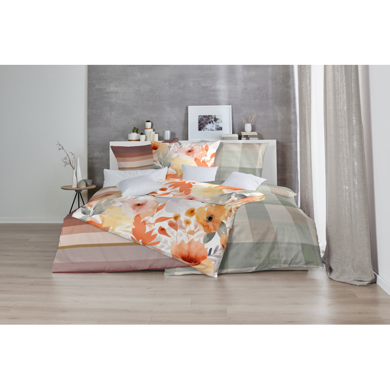 Riga Cotton Striped Duvet Cover Set with Pillow Shams, Brown/Pink/Beige, Single Duvet Cover + 1 Standard Pillowcase