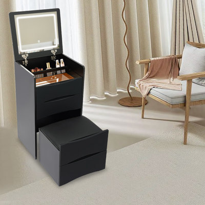 Table de coiffeuse pliable éclairée à DEL avec 3 tiroirs et 3 modes de couleur réglables pour coiffeuse
