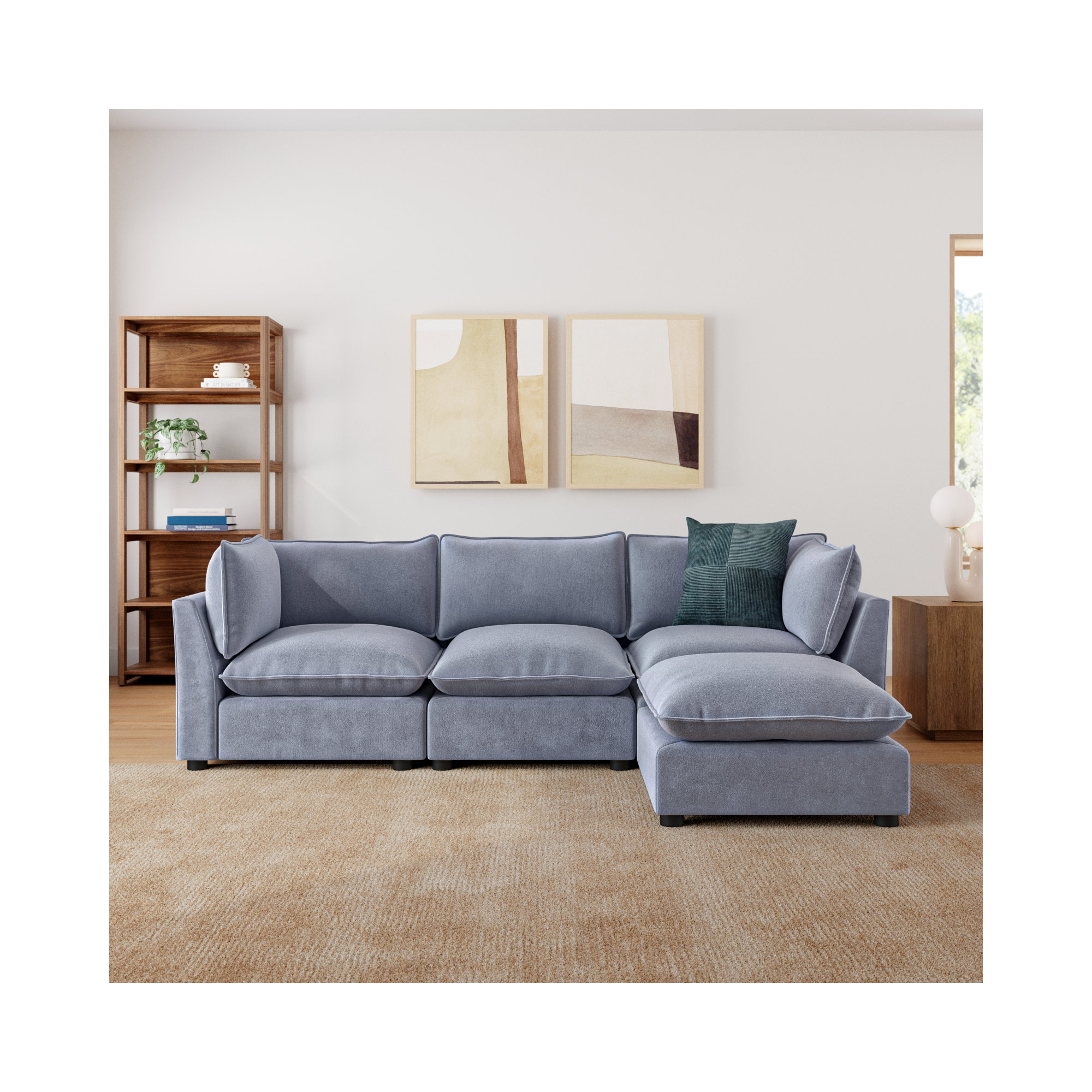 Eagan 106" 4 - Piece Modular Sectional, Blue Gray Chenille
