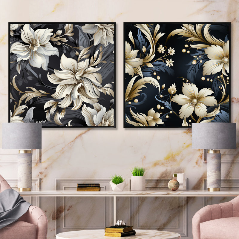 Claire - Ensemble de 2 collages carrés abstraits, Cadre flottant noir, H 16 po x l 33 po
