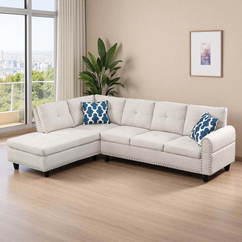 Trimmed L - Shaped Sofa 2Pc, Beige