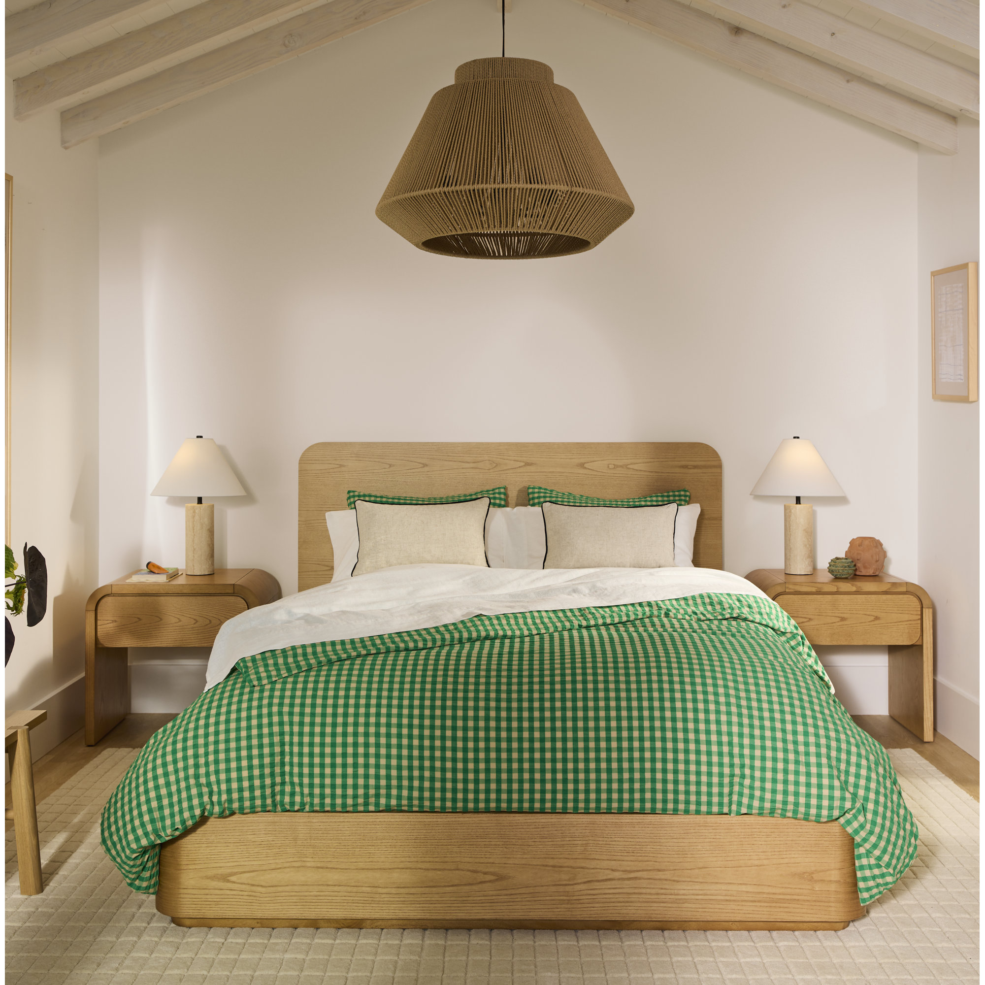 Baek And Bolge Organic Cotton Duvet Cover Set, Green/Sand, Full / Double Duvet Cover + 2 Standard Pillowcases