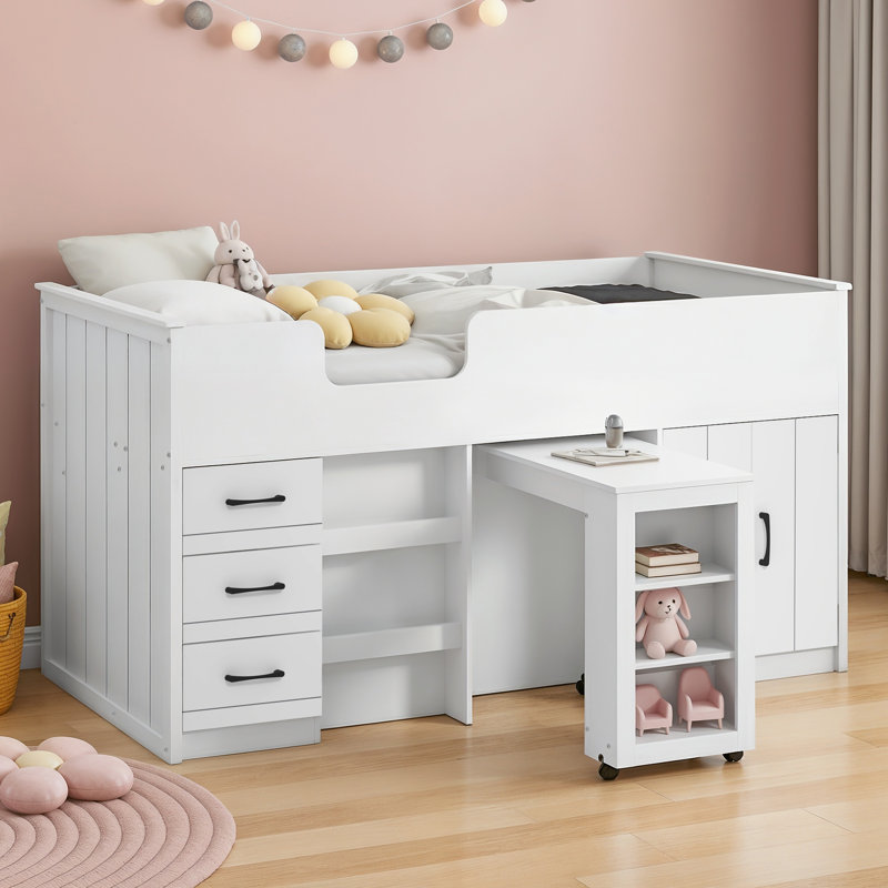 Limestone Kids Midsleeper with Desk, Drawers & Storage, White