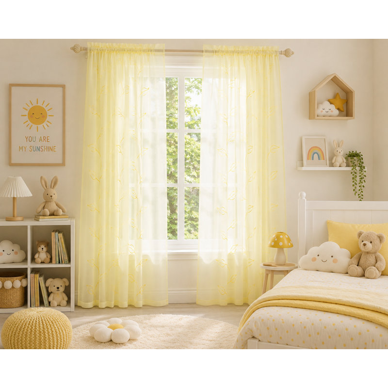 Xia Home Fashions Embroidered Sheer Curtain Panel 60 x 84 Inch Yellow
