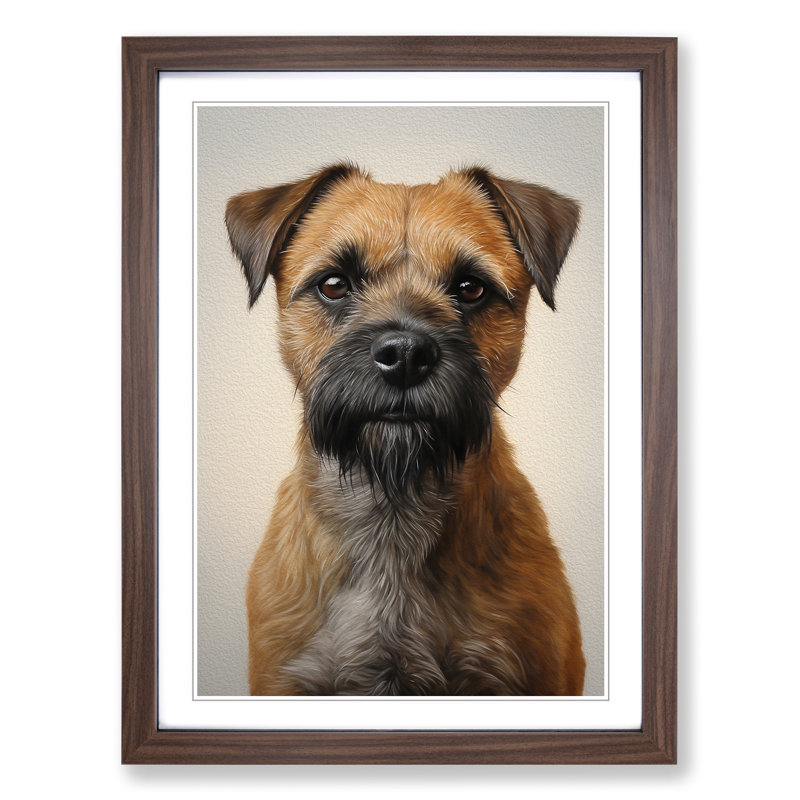 Border Terrier Realism - Single Picture Frame Print on Wood, Walnut, 64cm H x 46cm W x 2cm D
