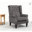 Chaise d'appoint moderne, capitonnée avec accoudoirs ronds et pieds en bois, gris foncé-126443101