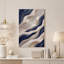 Toile abstraite, lignes ondulées bleu marine et beige-1822585905