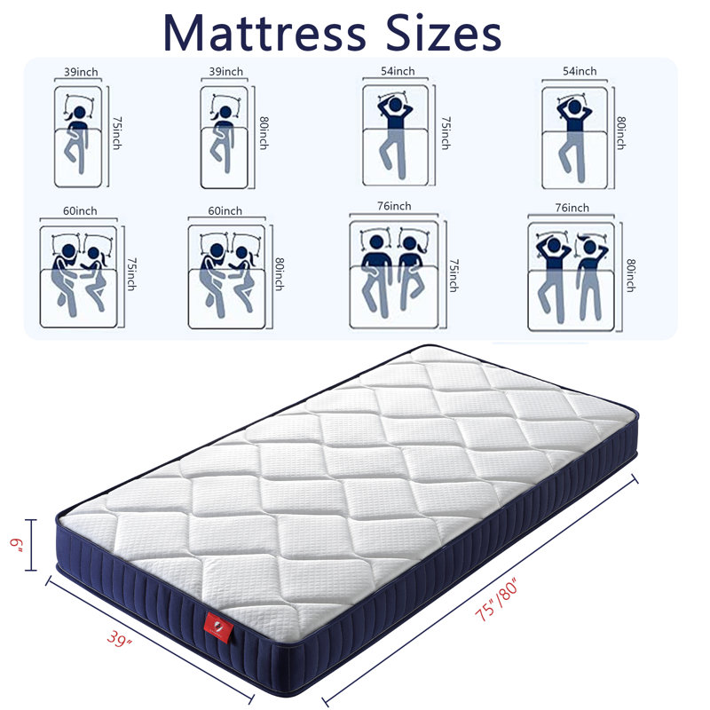 6“ Twin/Twin XL Spring Mattress, Medium Firm Support Independent Pocketed Spring Hybrid Mattress For Kids' Dorms And Guest Rooms