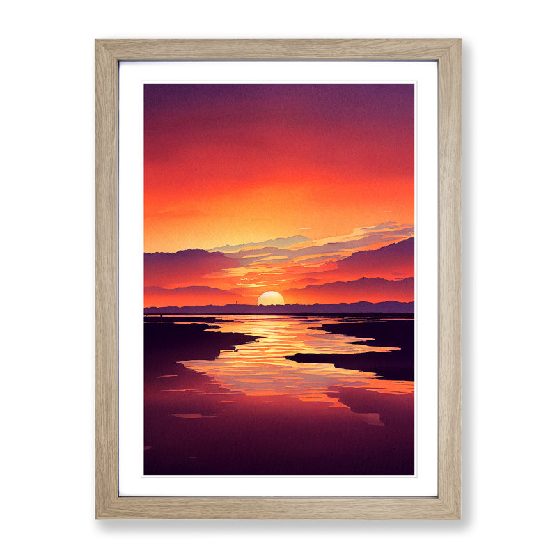 Alluring Sunset - Single Picture Frame Painting, 34cm H x 25cm W x 2cm D, Oak 