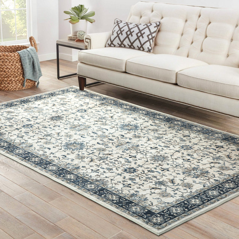 Tapis bleu en polyester tissé à la machine Dejaun, Rectangle de 5 pi x 8 pi
