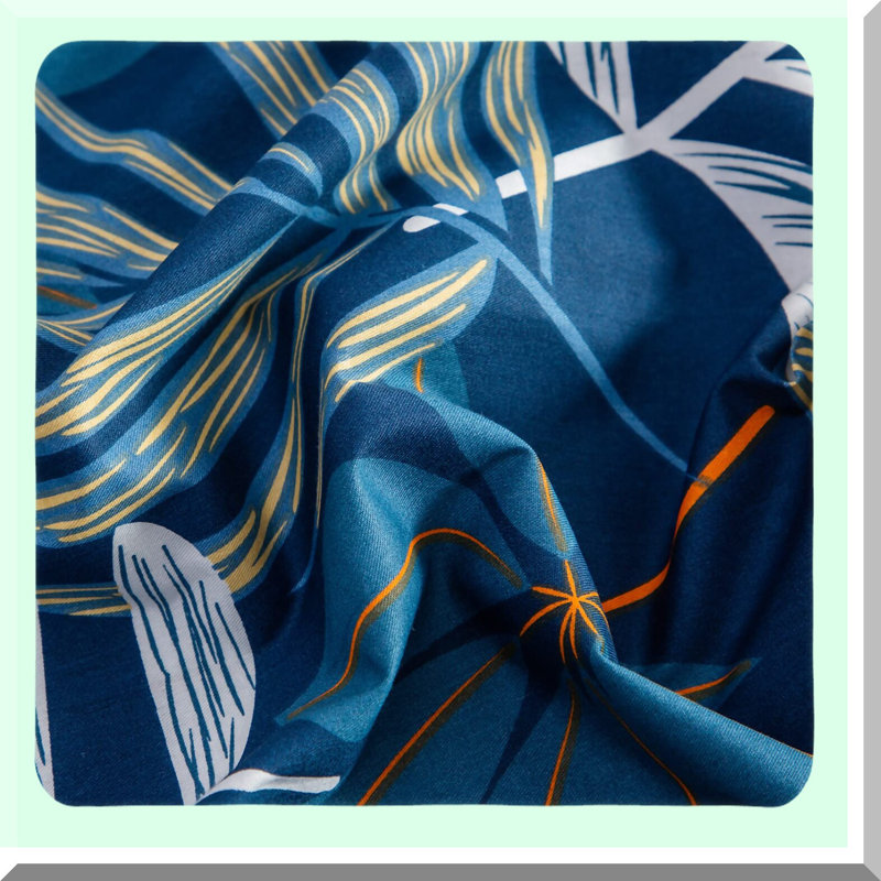 Tropical Leaves Cotton Pillowcase Set - Queen Size Blue Decorative Covers, Hotel Quality Soft Breathable Envelope Closure, 2 Pack 20x26 Inch
