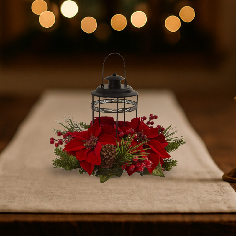 Poinsettia Berry Pine Artificial Arrangement Candelabrum
