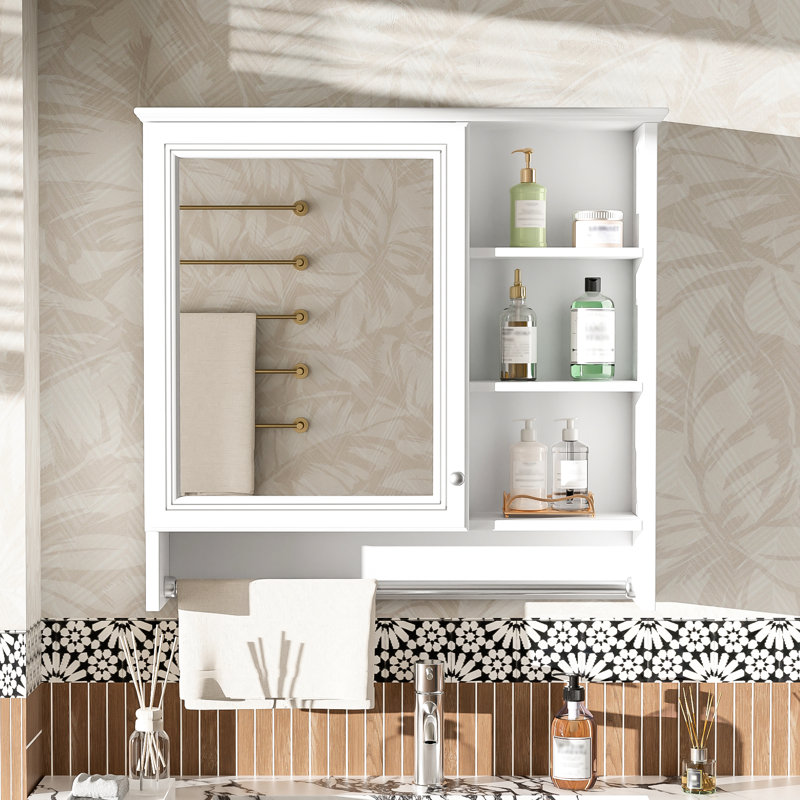 Armoire de rangement murale 2 en 1 avec tablette réglable et armoire d'appoint, Blanc