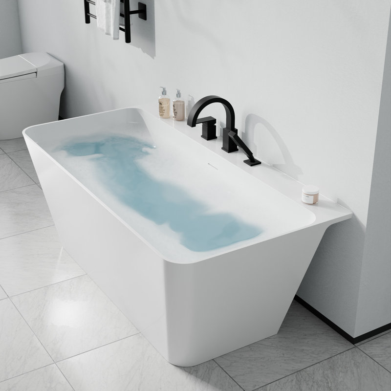 Vault Series X 32 po Baignoire de trempage autoportante en acrylique à fond plat avec drain central, robinet, Noir mat