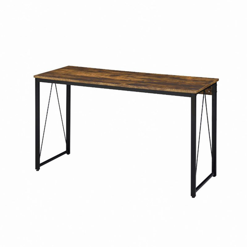 Bureau d'écriture rectangulaire avec base en métal, H 28 po x l 47 po x P 19 po, Chêne antique