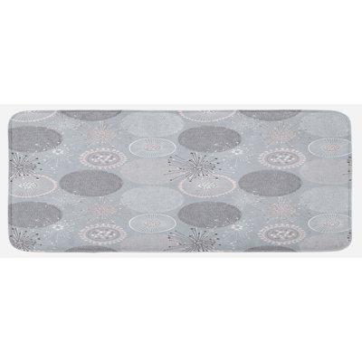 Tapis de cuisine rond à motif floral bleu pâle tons lilas