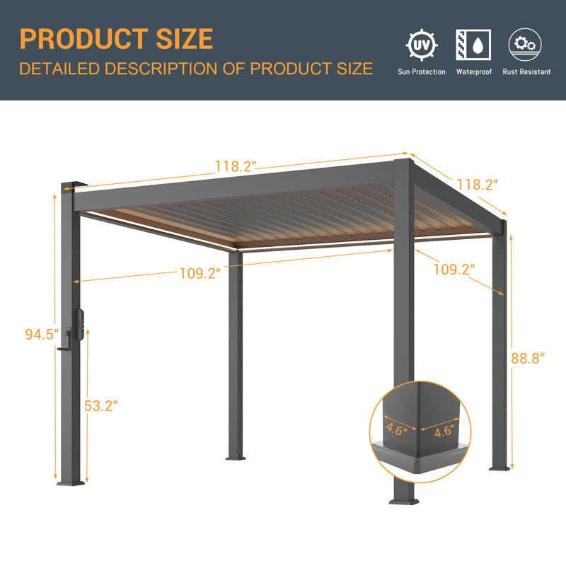 Pergola d'extérieur en aluminium à persiennes avec lumières DEL solaires et toit réglable, pergola de patio toutes saisons pour terrasse