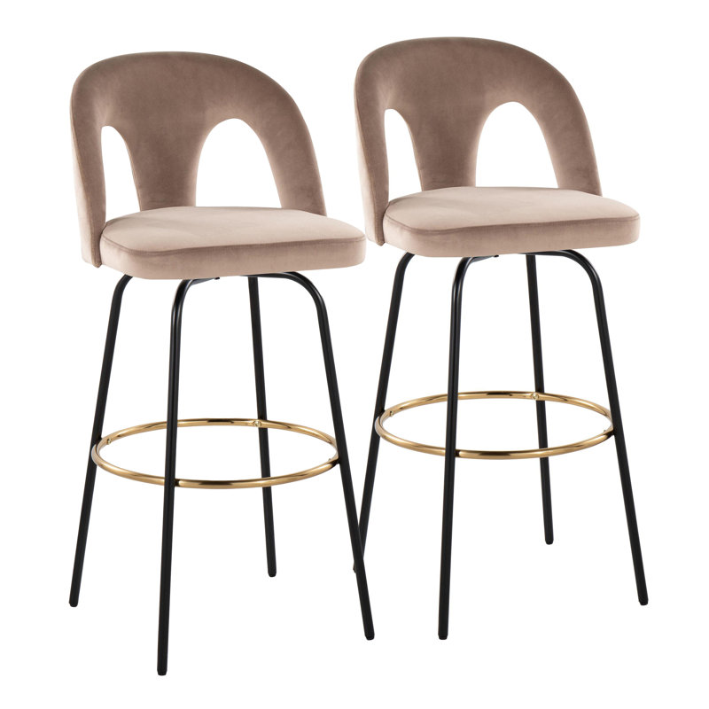 Tabouret de bar 30 po Ava, Noir, Velours taupe